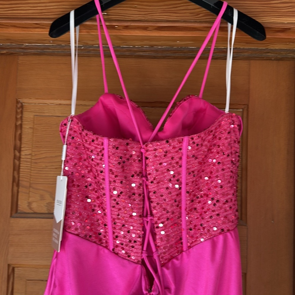 NWT Mermaid Cowl Neck Sweep Train Jersey Prom Dress with Pleated Sequins Split - Picture 13 of 16